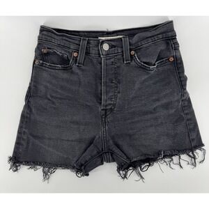 Levi's Wedgie Women's High Rise Cut Off Black Denim Shorts Distressed Size 26W